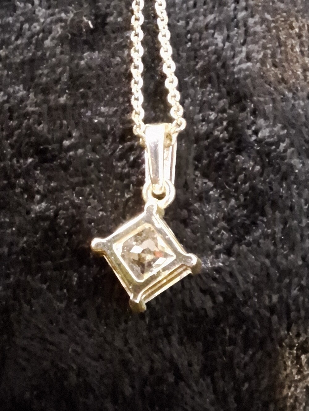 Diamonique 925 Sterling Silver Princess Cut CZ Solitaire Necklace - Picture 5 of 10